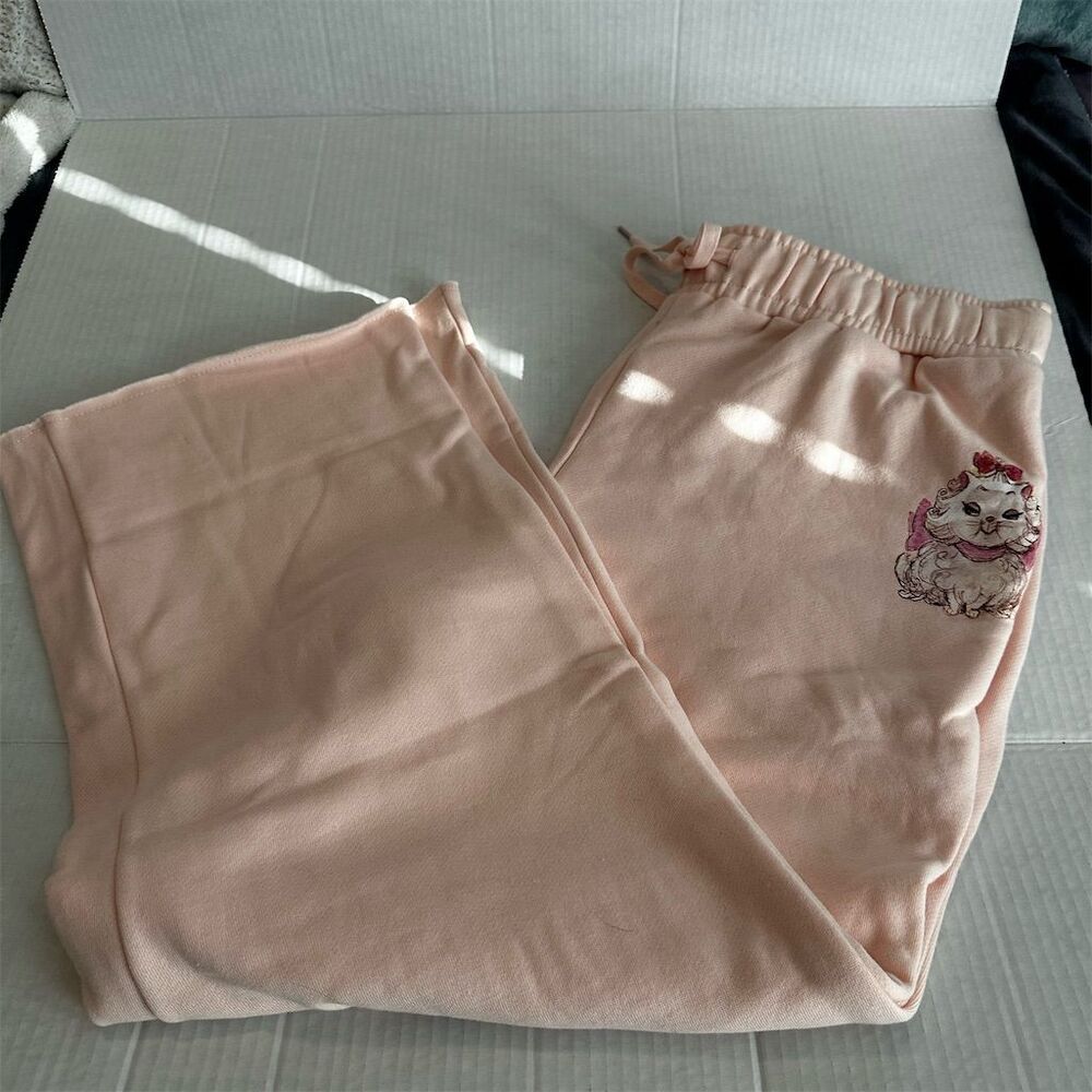 Disney Aristocats Marie Embroidered Pink Sweatpants Women's large Elastic Waist